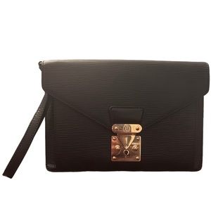 Louis Vuitton Black Clutch with Gold Accents